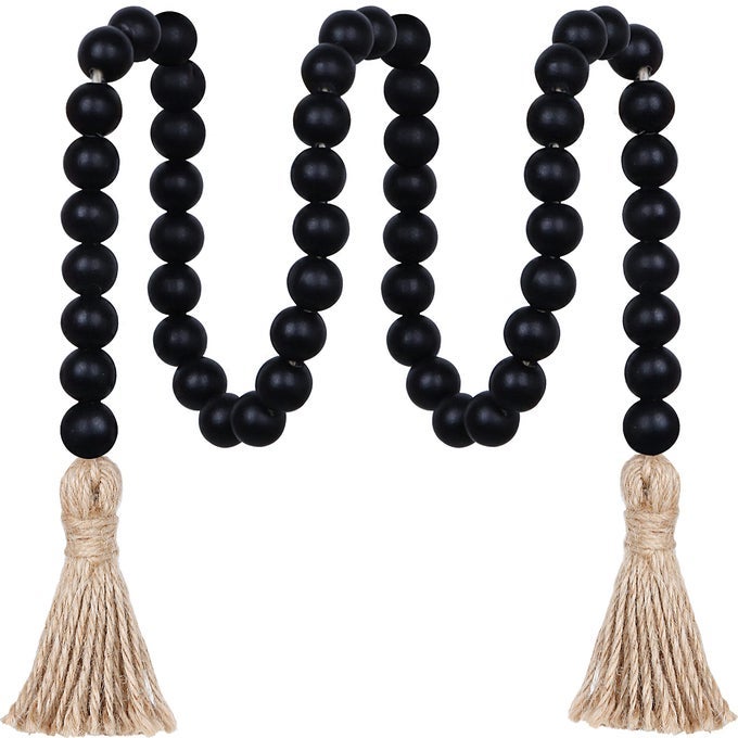 39IN WOOD BEAD GARLAND FARMHOUSE WITH TASSELSVERSATILE PRAYER BEADS BOHO CHIC WALL HANGING HOME DECOR BROWN