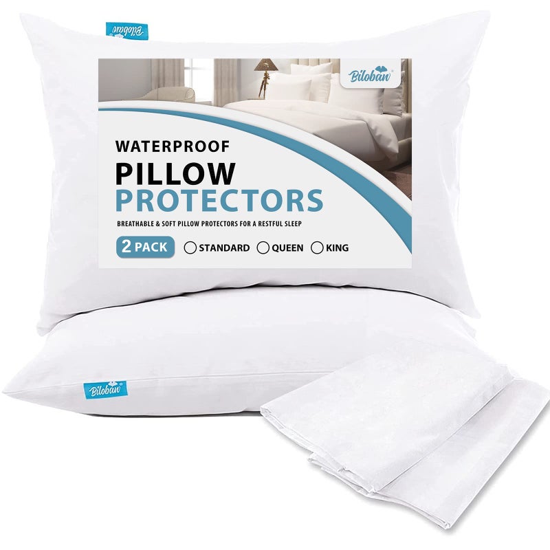 Biloban Pillow Protector 100% Waterproof & Noiseless Pillow Cover Pillow Protectors with Zipper Standard Size 2 Pack 20 x 26 Inches Pillow Cases Machine Washable - Image 1