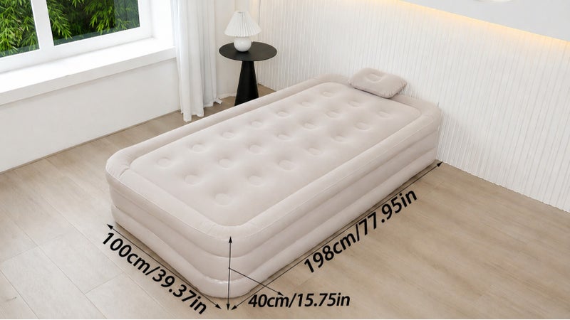 O2. Single Size Inflatable Air Mattress with 4000mAh Electric Air Pump, Raised Portable Air Bed with Soft Flocked Surface, Pillow and Storage Bag for Guests, Camping, Travel, Home and Indoor Outdoor Use, (198 × 100 × 40 cm) - Image 4