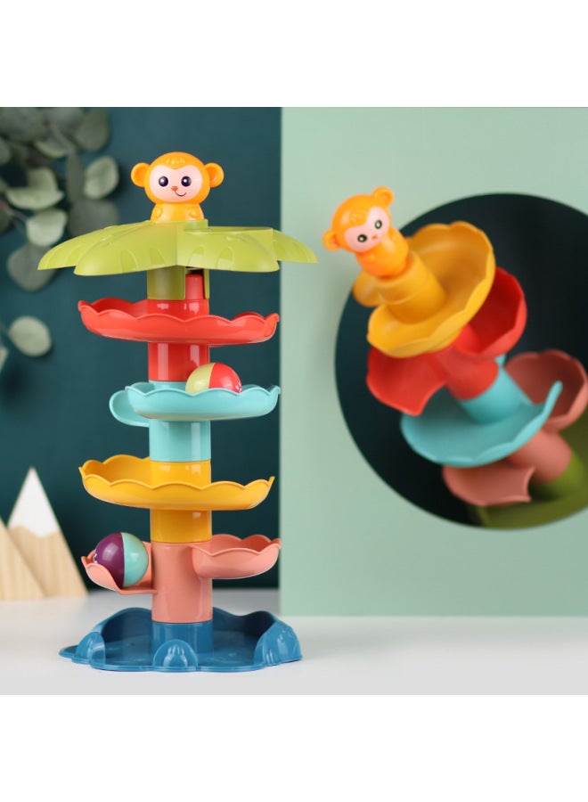 Children's Building Blocks Track Turning Music Rolling Ball 1-3 Years Old Baby Gliding Tower Sliding Music Educational Assembly Toy-Color:Large Slide Spinner [5 Layers] Color Box  - Image 3