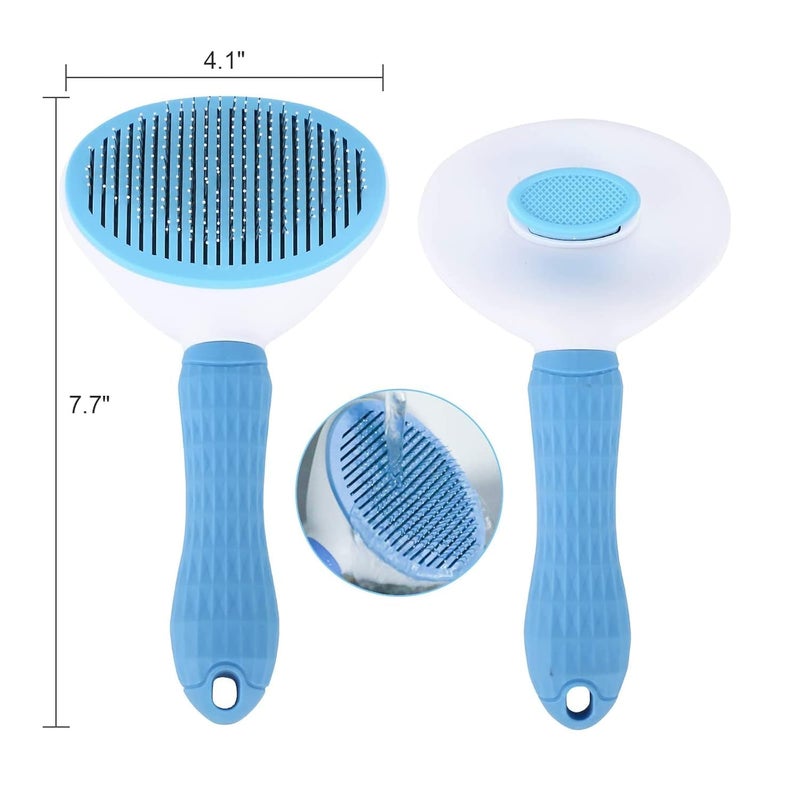 Riviox Self Cleaning Slicker Brush, Pet Massaging Tool, Grooming Brush for Dogs/Cats Cleaning Slicker Brushes Shedding Removes Tools Mats Tangled Hair Slicker Brush for Pet Massage-Self Cleaning (Blue) - Image 2