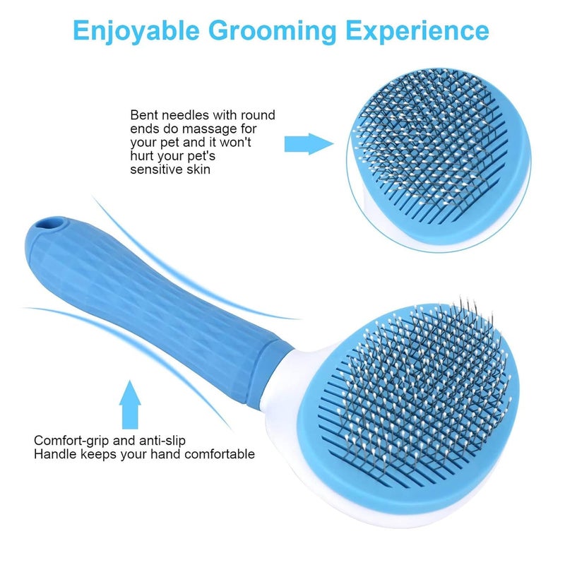 Riviox Self Cleaning Slicker Brush, Pet Massaging Tool, Grooming Brush for Dogs/Cats Cleaning Slicker Brushes Shedding Removes Tools Mats Tangled Hair Slicker Brush for Pet Massage-Self Cleaning (Blue) - Image 4