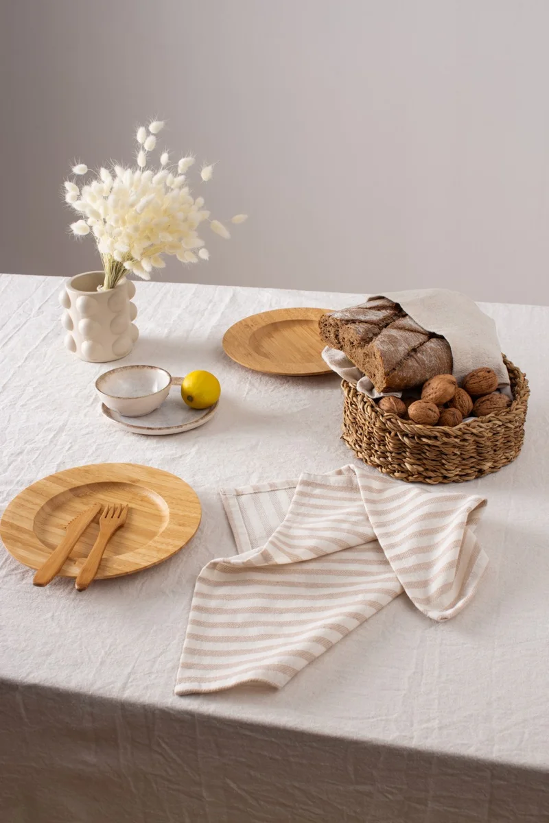 ويلستيل Kayra | Set of 8 Light Brown Striped Linen Napkins