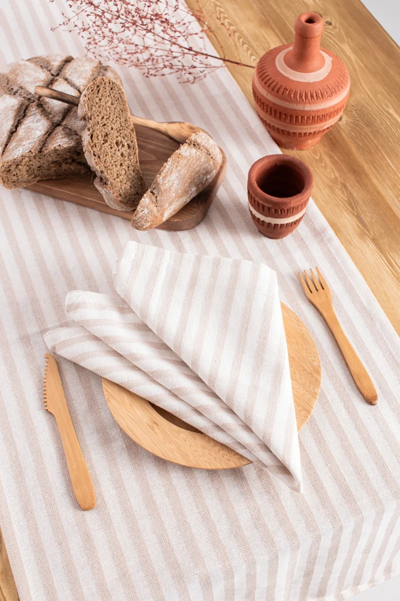 ويلستيل Kayra | Set of 8 Light Brown Striped Linen Napkins