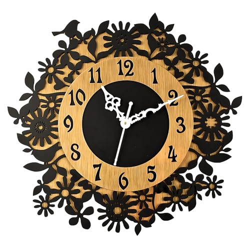 Nozvera 15 Inches Wall Clock for Home Stylish Latest Handcrafted Wooden Silent Non Ticking Antique Wall Clock Decorative Big Size Wall Clock for Home Living Room Bedroom Hall & Office - Image 1