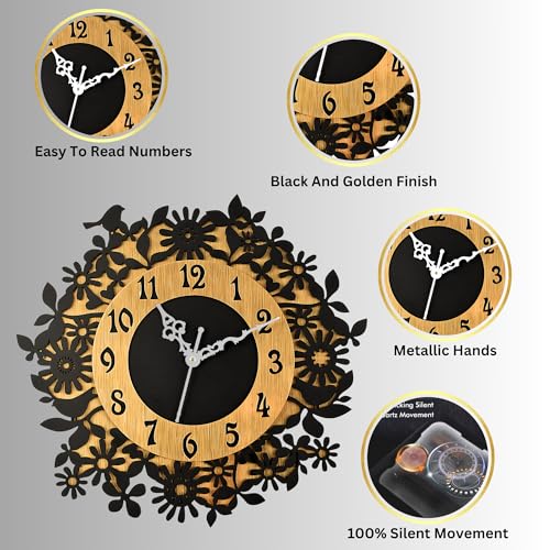 Nozvera 15 Inches Wall Clock for Home Stylish Latest Handcrafted Wooden Silent Non Ticking Antique Wall Clock Decorative Big Size Wall Clock for Home Living Room Bedroom Hall & Office - Image 4