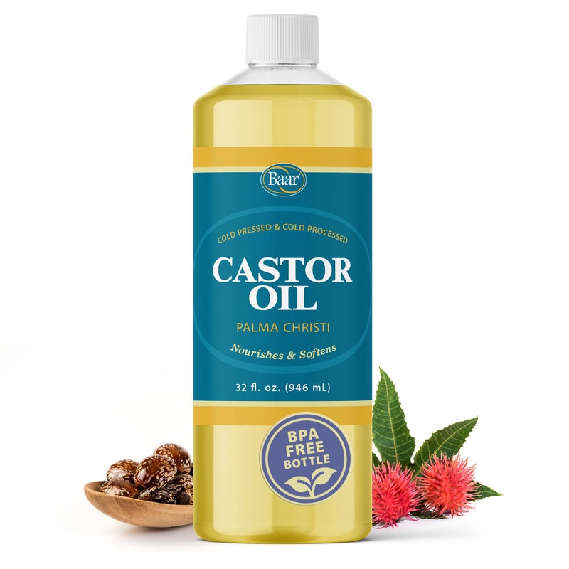 Baar ColdPressed Castor Oil ColdProcessed HexaneFree Palma Christi for Skin Hair Massage Castor Oil Packs BPAFree Bottle 32 oz