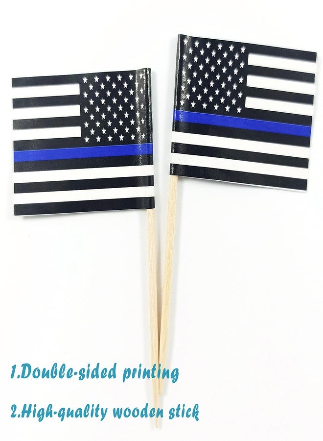 QQSD Thin Blue Line American Police Toothpick Flag Small Mini Cupcake Topper Flags, 100 pcs - Image 3