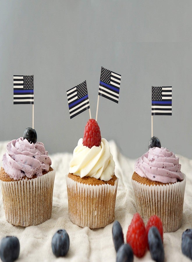 QQSD Thin Blue Line American Police Toothpick Flag Small Mini Cupcake Topper Flags, 100 pcs - Image 5