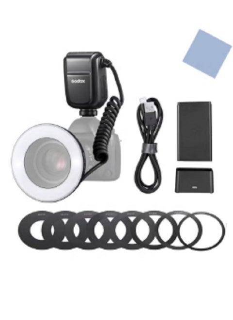 MF-R76 Universal Macro Ring Flash Light GN14 10 Levels Adjustable Brightness with 8pcs Adapter Ring Large Capacity Battery Replacement for Canon Nikon Sony Fuji Olympus Panasonic Pentax DSLR Camera