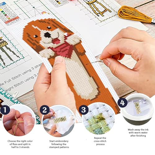 ACRNIGHEET 6PCS Cross Stitch Bookmark Kit for Beginner Cartoon Animals Stamped Cross Stitch Kits for Adults DIY Embroidery Bookmark Kits Crossstitch Kits Adult with Instructions Hand Craft Gift 11CT - Image 4