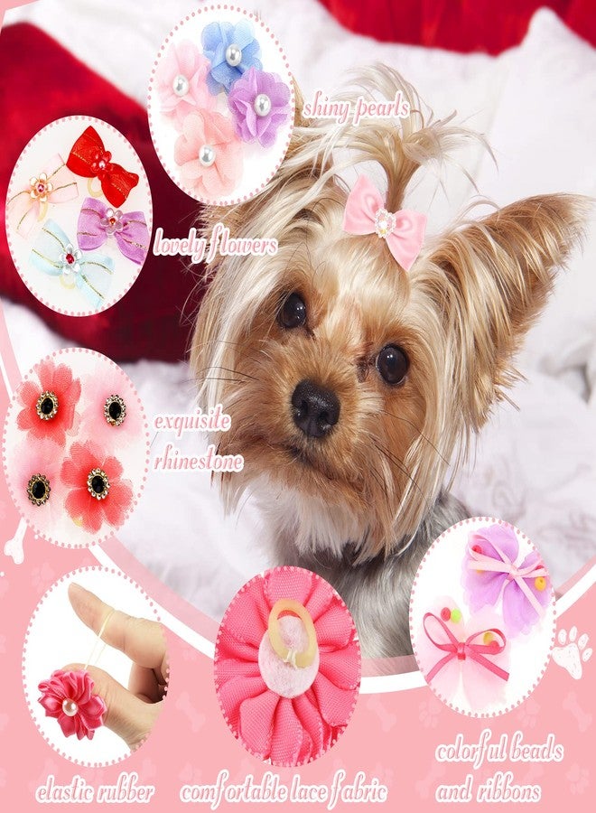 Jexine 100 Pcs/ 50 Pairs Dog Hair Bows with Rubber Bands Puppy Hair Bows Grooming Accessories Multicolor Small Pet Handmade Bowknot for Puppy Pet Girl Female Accessories - Image 3