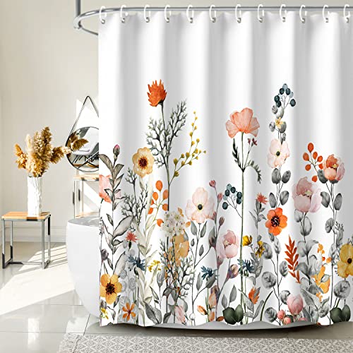 LIVILAN Floral Shower Curtains for Bathroom Flower Pretty Fabric Colorful Wildflower Flowered Shower Curtain with 12 Hooks Decorative Machine Washable, 72" W x 72" H - Image 3