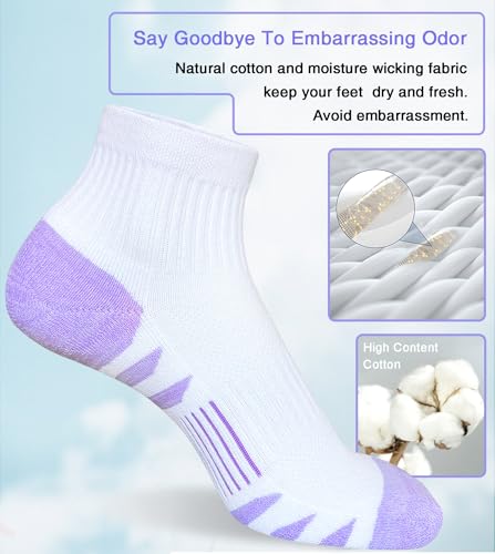 Heyoboy Womens Ankle Anti-blister Thick Cushioned Cotton Wicking Hiking Athletic Running Socks 5 Pairs - Image 5