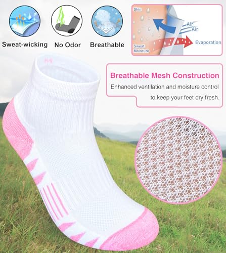 Heyoboy Womens Ankle Anti-blister Thick Cushioned Cotton Wicking Hiking Athletic Running Socks 5 Pairs - Image 4