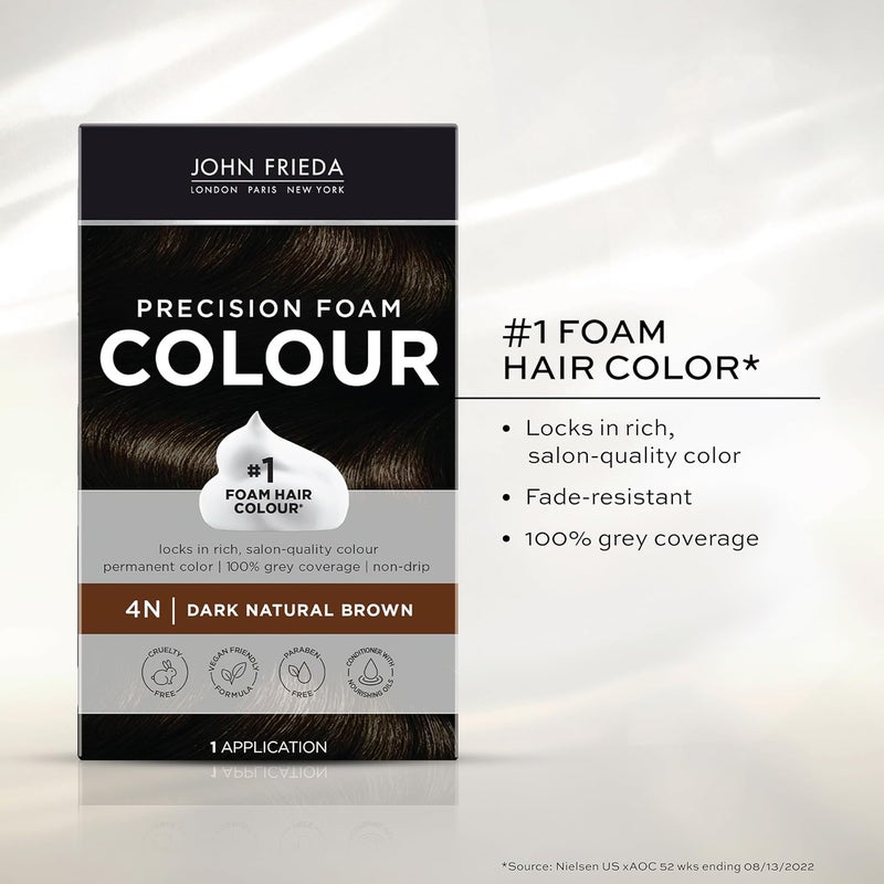 John Frieda Precision Foam Colour - Dark Natural Brown 4N - Permanent Hair Color with 100% Grey Coverage - Image 2