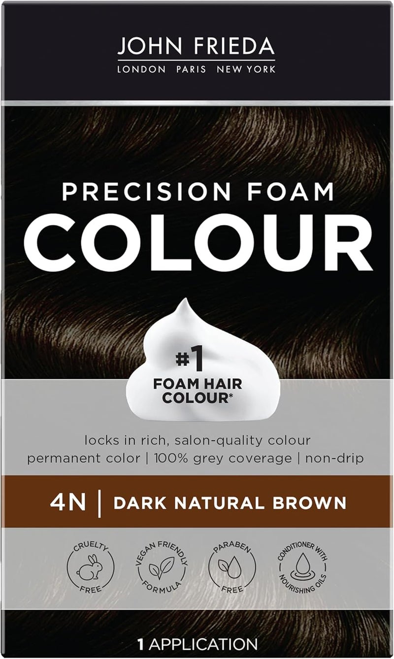 John Frieda Precision Foam Colour - Dark Natural Brown 4N - Permanent Hair Color with 100% Grey Coverage - Image 1