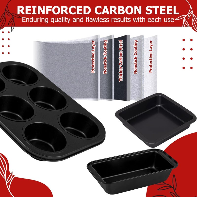 Casa Azul 3Pcs NonStick Bakeware Cake Tin Set Muffin Tray Square Baking Tray Bread Mould BPA Free HeavyDuty Carbon Steel Baking Pan Microwave OTG Oven Safe - Image 4
