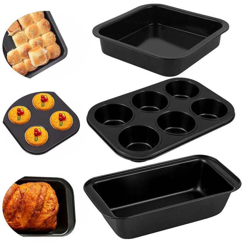 Casa Azul 3Pcs NonStick Bakeware Cake Tin Set Muffin Tray Square Baking Tray Bread Mould BPA Free HeavyDuty Carbon Steel Baking Pan Microwave OTG Oven Safe - Image 1