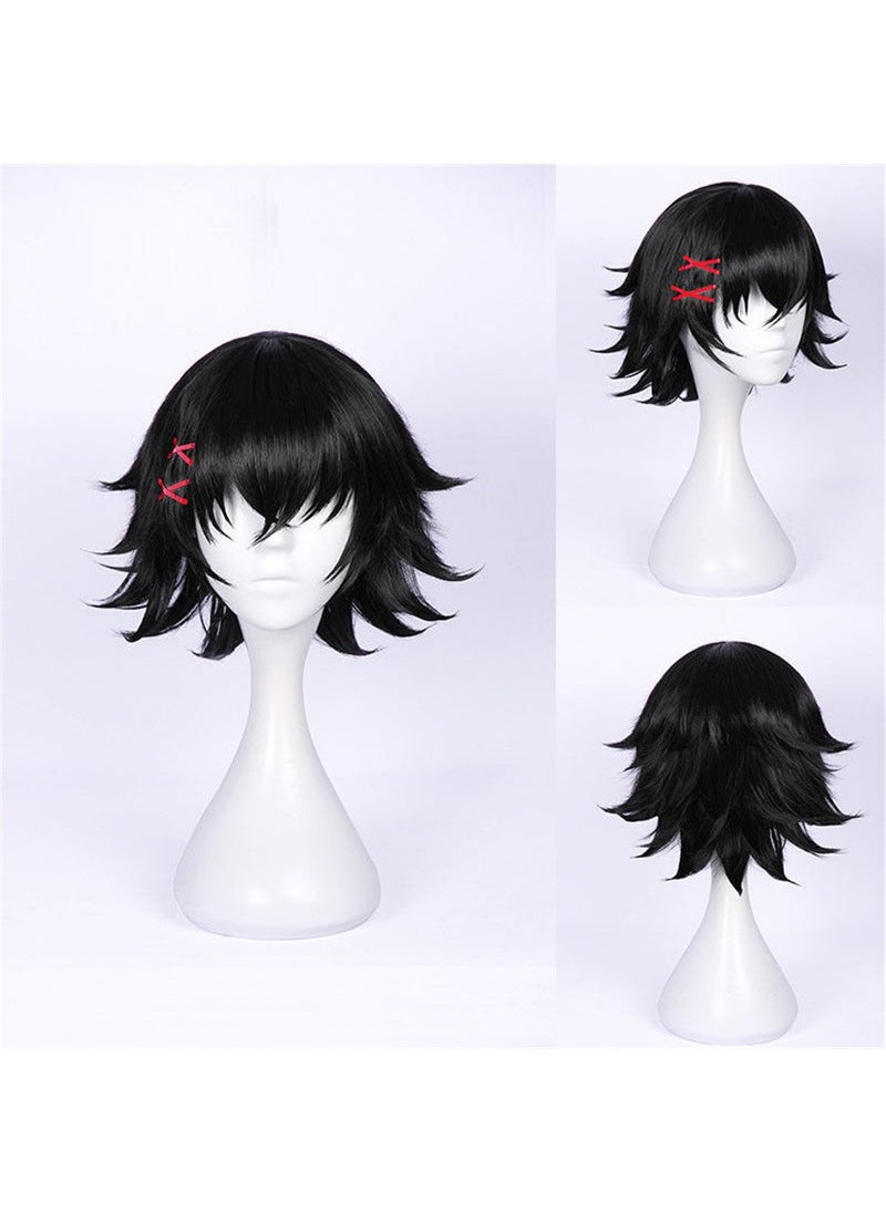 Xingwang Queen XINGWANG QUEEN Anime Short Black Cosplay Wig with Red Hairpin Women Party Wigs 