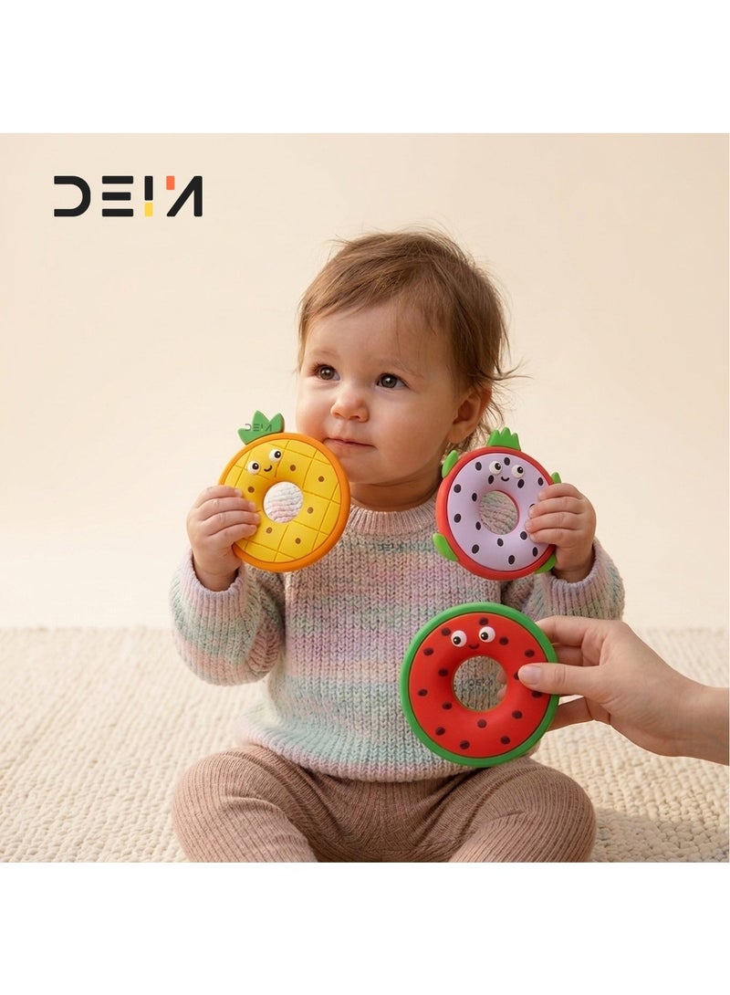 DEIN 3-Piece Tropical Fruit Baby Teether Set – 100% Food-Grade Silicone Teething Toys – CE Certified & BPA-Free – Pineapple, Watermelon & Dragon Fruit Shapes for Infants & Toddlers Up to 18 Months - Image 3
