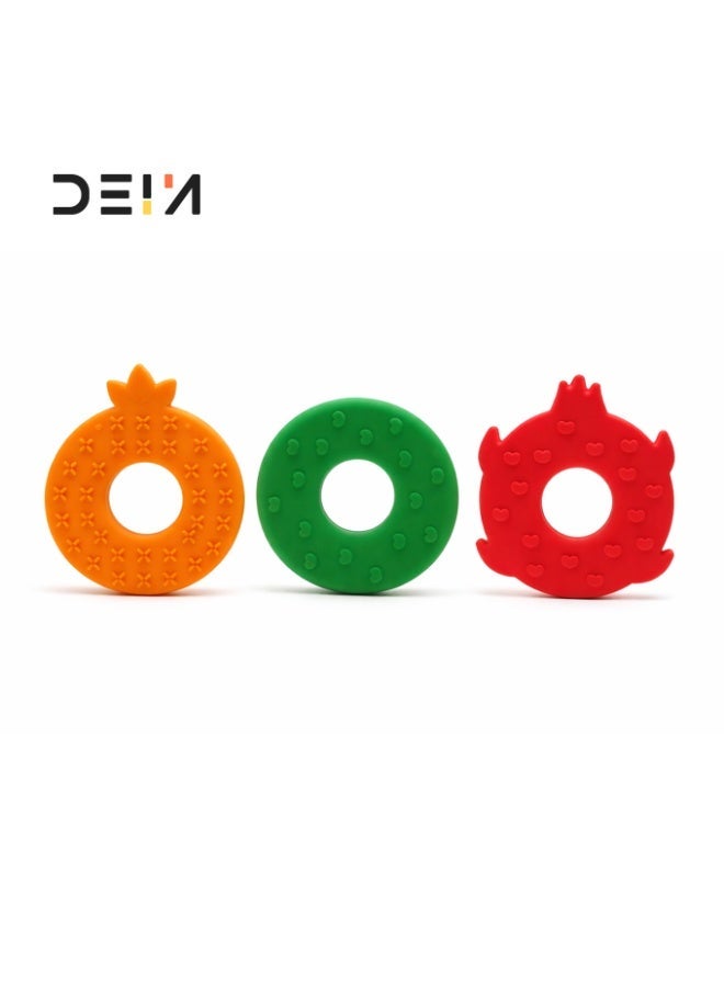 DEIN 3-Piece Tropical Fruit Baby Teether Set – 100% Food-Grade Silicone Teething Toys – CE Certified & BPA-Free – Pineapple, Watermelon & Dragon Fruit Shapes for Infants & Toddlers Up to 18 Months - Image 2