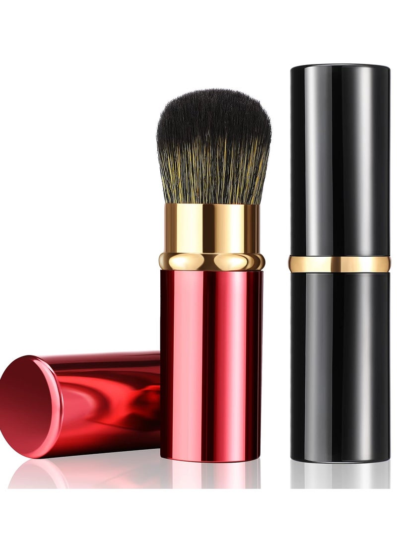 Excefore Retractable Kabuki Makeup Brushes Set, 2 Pieces Small Travel Brushes for Blush, Powder, and More, with Covers, Perfect for Loose Powder, Cream, and Liquid Cosmetics (Red,Black)  - Image 1