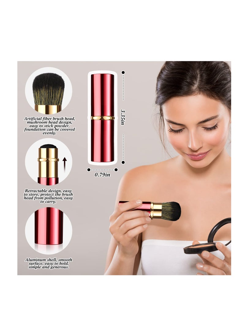 Excefore Retractable Kabuki Makeup Brushes Set, 2 Pieces Small Travel Brushes for Blush, Powder, and More, with Covers, Perfect for Loose Powder, Cream, and Liquid Cosmetics (Red,Black)  - Image 2