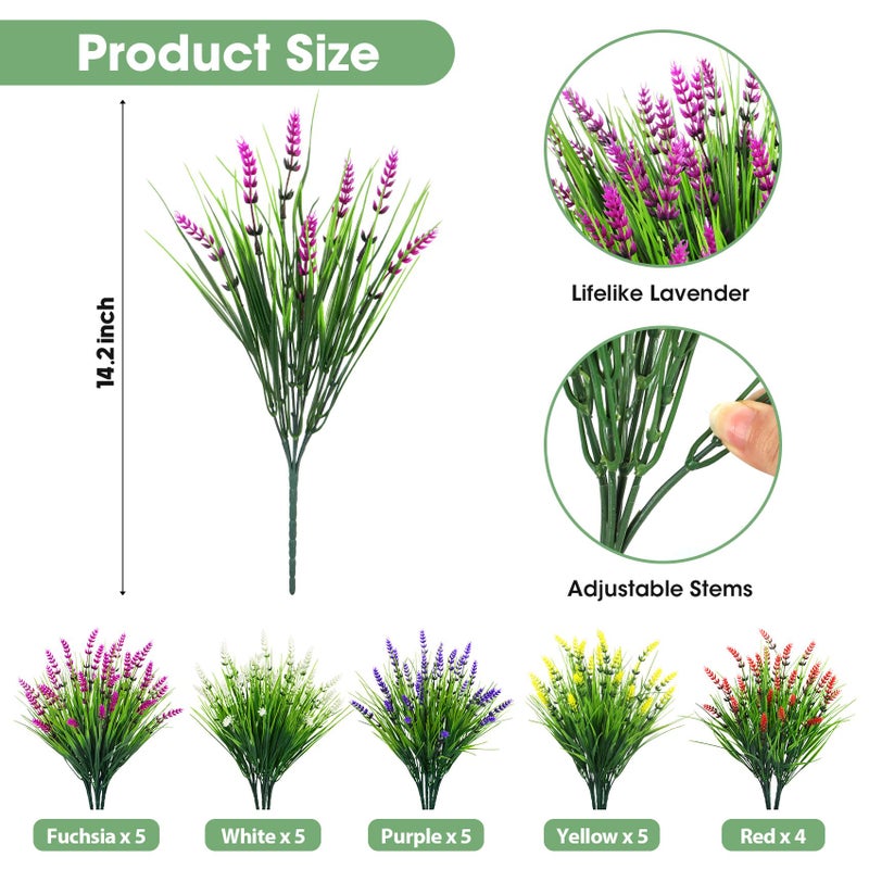 Bassion Artificial Flowers for Outdoors, 24 Bundles Fake Lavender Flowers UV Resistant Mixed Color Plastic Plants Faux Monkey Grass for Home Porch Garden Window Box Indoor Outdoor Decorations - Image 2
