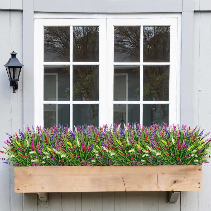 Bassion Artificial Flowers for Outdoors, 24 Bundles Fake Lavender Flowers UV Resistant Mixed Color Plastic Plants Faux Monkey Grass for Home Porch Garden Window Box Indoor Outdoor Decorations - Image 5