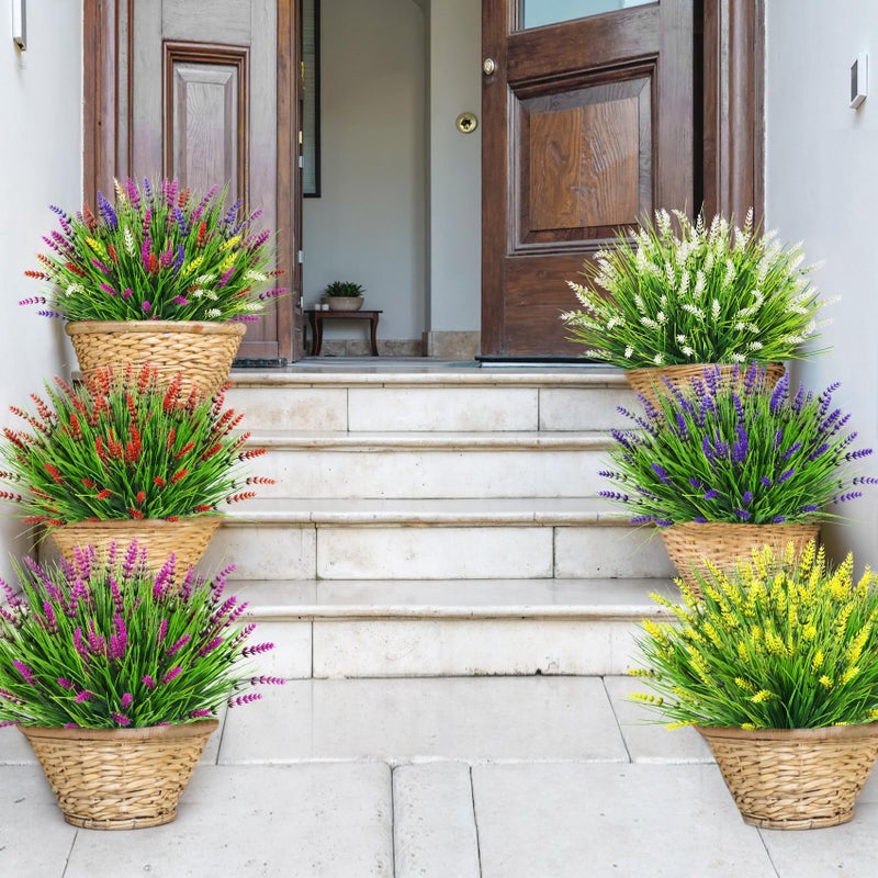 Bassion Artificial Flowers for Outdoors, 24 Bundles Fake Lavender Flowers UV Resistant Mixed Color Plastic Plants Faux Monkey Grass for Home Porch Garden Window Box Indoor Outdoor Decorations - Image 3