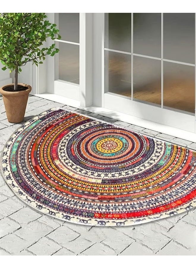EETU Half Round Door Mat,Semi Circle Bathroom Floor Rug,Non-Slip Welcome Entrance Rug,Absorbent Bath Mat Doormat Indoor Rug,Bohemia Ethnic Style Pattern,50x75cm Multicolor - Image 1