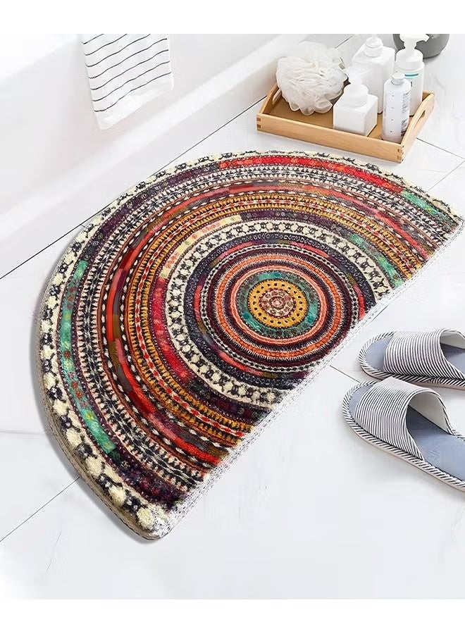 EETU Half Round Door Mat,Semi Circle Bathroom Floor Rug,Non-Slip Welcome Entrance Rug,Absorbent Bath Mat Doormat Indoor Rug,Bohemia Ethnic Style Pattern,50x75cm Multicolor - Image 4