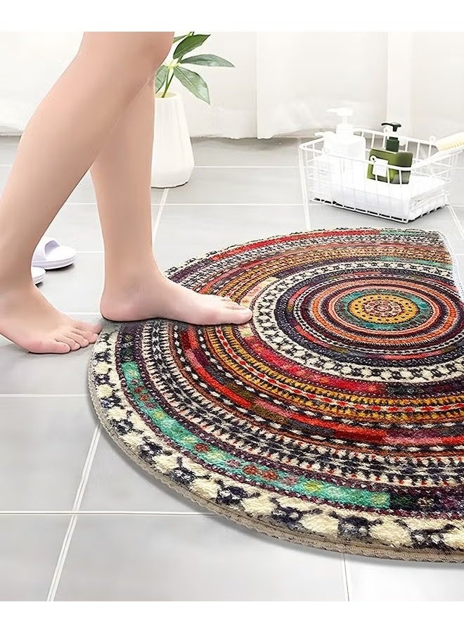EETU Half Round Door Mat,Semi Circle Bathroom Floor Rug,Non-Slip Welcome Entrance Rug,Absorbent Bath Mat Doormat Indoor Rug,Bohemia Ethnic Style Pattern,50x75cm Multicolor - Image 2