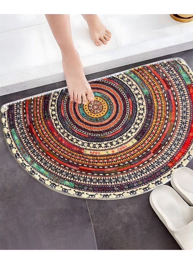EETU Half Round Door Mat,Semi Circle Bathroom Floor Rug,Non-Slip Welcome Entrance Rug,Absorbent Bath Mat Doormat Indoor Rug,Bohemia Ethnic Style Pattern,50x75cm Multicolor - Image 5