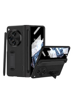 Case for OnePlus Open 2023 with Stylus and Pen Holder, Luxury PU Leather One Plus Cover, with Hinge Protection, Built in Screen Protector, Kickstand, All Inclusive Design, Black