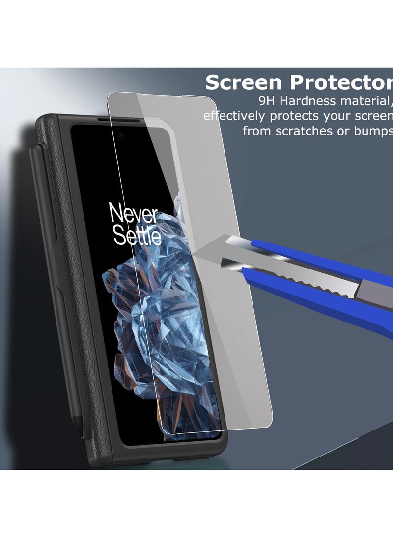 SYOSI - Case for OnePlus Open 2023 with Stylus and Pen Holder, Luxury PU Leather One Plus Cover, with Hinge Protection, Built in Screen Protector, Kickstand, All Inclusive Design, Black - Image 1
