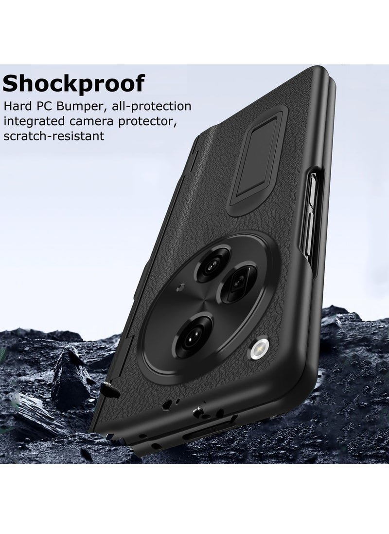 SYOSI - Case for OnePlus Open 2023 with Stylus and Pen Holder, Luxury PU Leather One Plus Cover, with Hinge Protection, Built in Screen Protector, Kickstand, All Inclusive Design, Black - Image 1