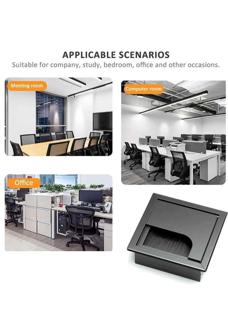 Sylqvxh Desk Cable Hole Cover, 6 PCS Square Cable Hole Cover ABS Desk Grommet, Desk Cable Cord Cover with Brush, Wire Organizer, Desk Cord Grommets Wire Cable Hole Cover for Office - Image 4