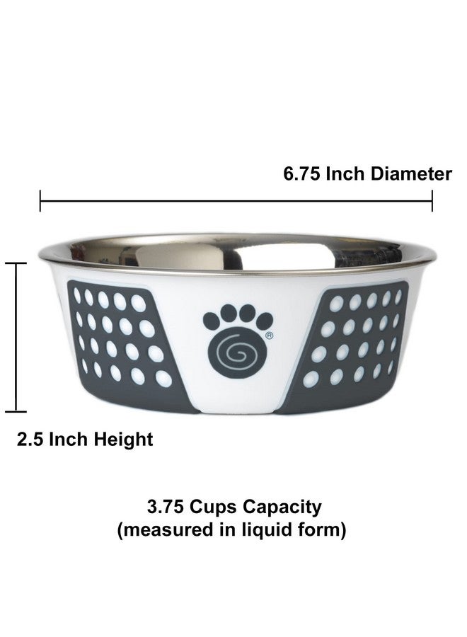 PetRageous 15001 Fiji Stainless Steel Non-Slip Dishwasher-Safe Dog Bowl 3.75-Cup Capacity 6.75-inch Diameter 2.5-inch Tall for Medium and Large Dogs, White and Slate Blue - Image 2