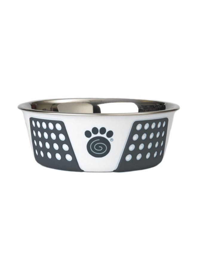 PetRageous 15001 Fiji Stainless Steel Non-Slip Dishwasher-Safe Dog Bowl 3.75-Cup Capacity 6.75-inch Diameter 2.5-inch Tall for Medium and Large Dogs, White and Slate Blue - Image 1