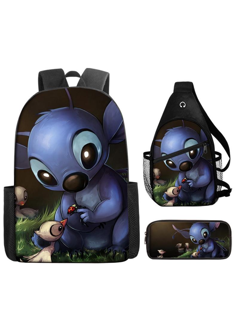 general 3-Piece Cartoon Stitch 3D Print Backpack Set - Image 1