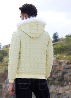 Campus Sutra Men's Pale Yellow Self-Design Puffer Jacket With Fleece Hood  - Image 5
