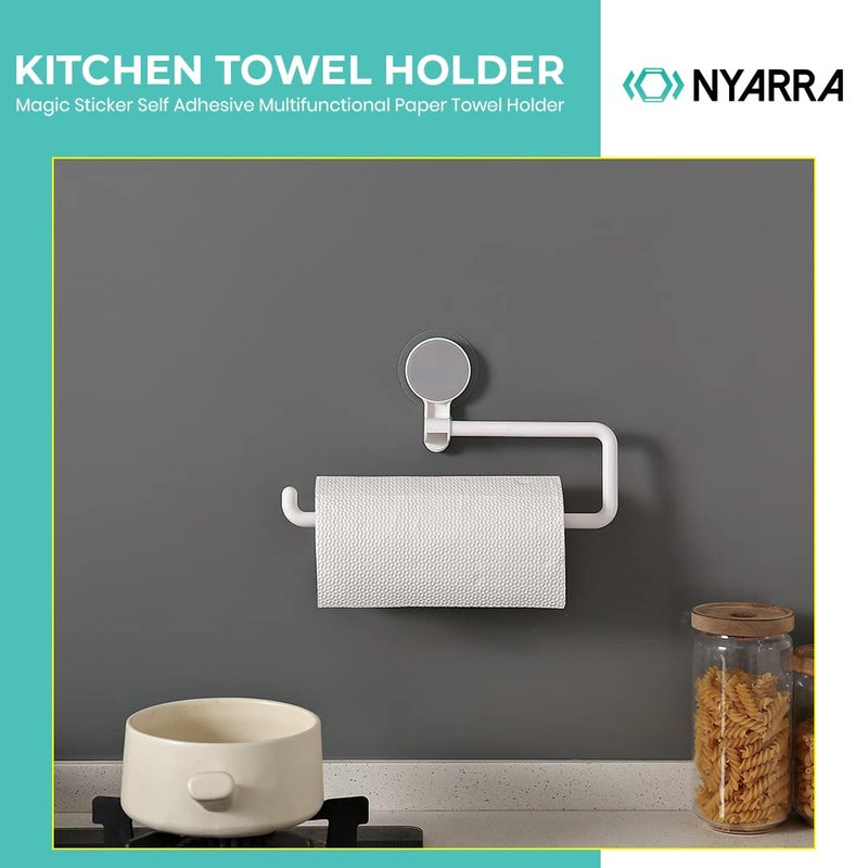 Nyarra Kitchen Towel Holder, Magic Sticker Self Adhesive Multifunctional Paper Towel Holder, Napkin Holder for Kitchen, Under Cabinet, Over The Sink, Organizer Rack for Paper Towel Roll [NR-1334] - Image 2