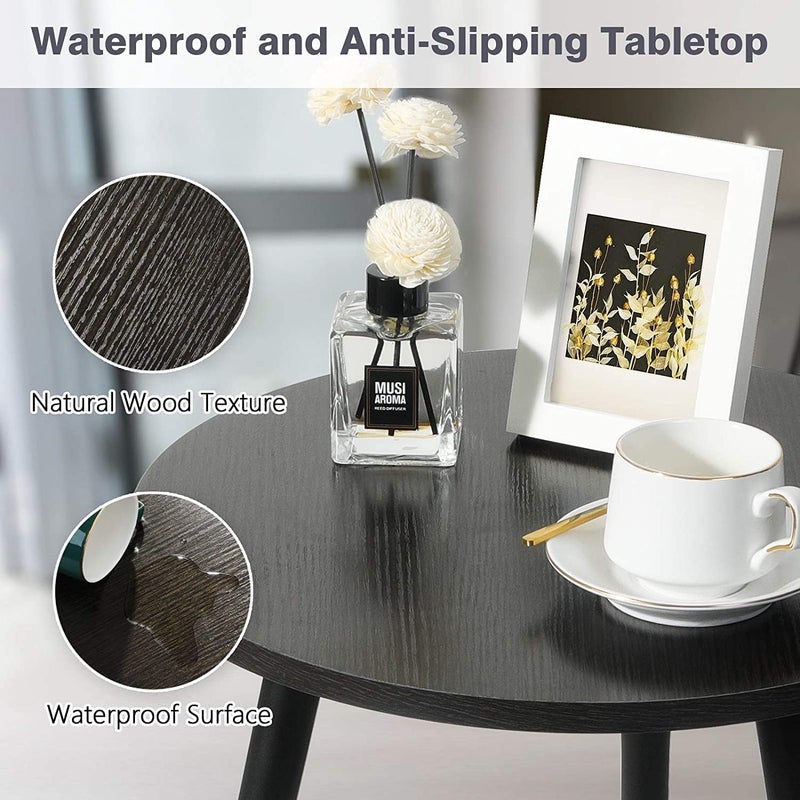 FendiHome Round Wooden Side Table, Black, 40cm Diameter, Waterproof Surface, Modern Minimalist Style, Natural Wood Texture, Lightweight Design for Living Room and Bedroom (Black) - Image 3