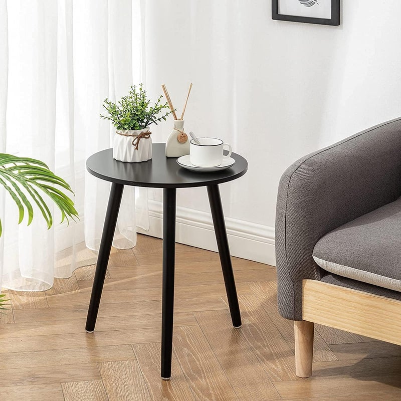 FendiHome Round Wooden Side Table, Black, 40cm Diameter, Waterproof Surface, Modern Minimalist Style, Natural Wood Texture, Lightweight Design for Living Room and Bedroom (Black) - Image 1