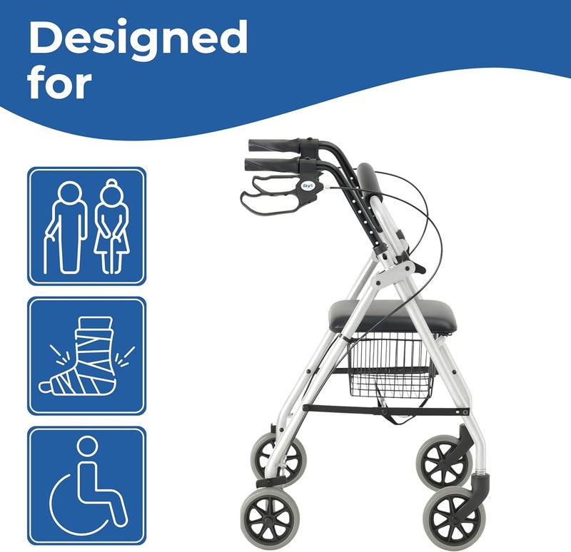DAYS Essentials Rollator Walker with Seat Lightweight Mobility Walker Folding Frame with Padded Seat Backrest Basket Walking Aid for Elderly Adjustable Handles Mobility Aids SilverGrey - Image 2