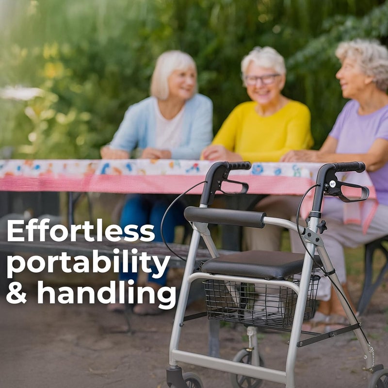DAYS Essentials Rollator Walker with Seat Lightweight Mobility Walker Folding Frame with Padded Seat Backrest Basket Walking Aid for Elderly Adjustable Handles Mobility Aids SilverGrey - Image 5