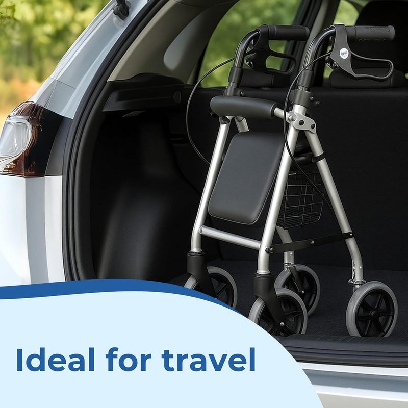 DAYS Essentials Rollator Walker with Seat Lightweight Mobility Walker Folding Frame with Padded Seat Backrest Basket Walking Aid for Elderly Adjustable Handles Mobility Aids SilverGrey - Image 3