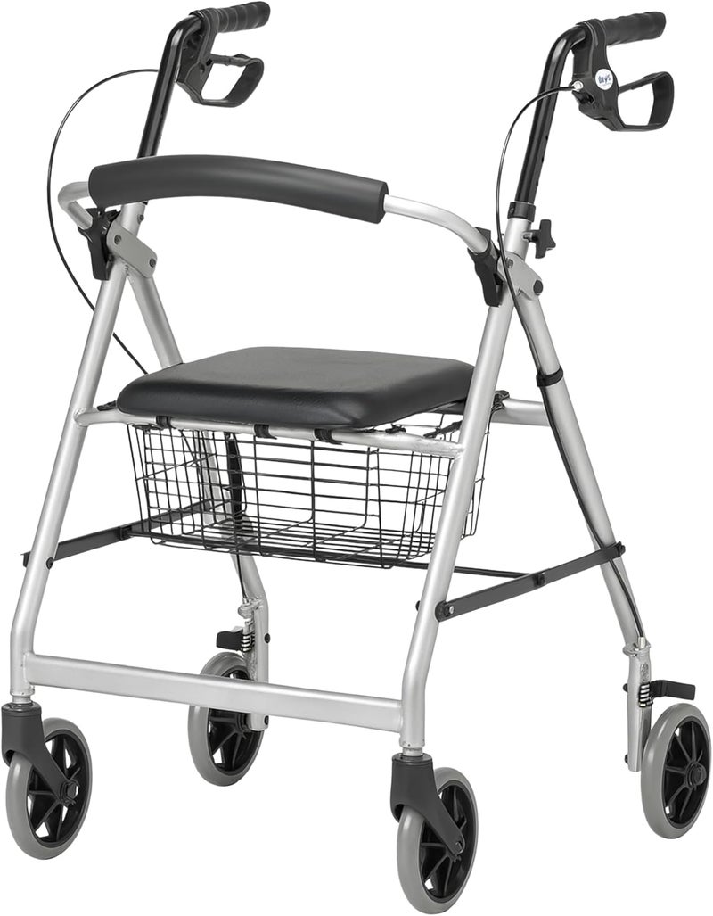 DAYS Essentials Rollator Walker with Seat Lightweight Mobility Walker Folding Frame with Padded Seat Backrest Basket Walking Aid for Elderly Adjustable Handles Mobility Aids SilverGrey - Image 1